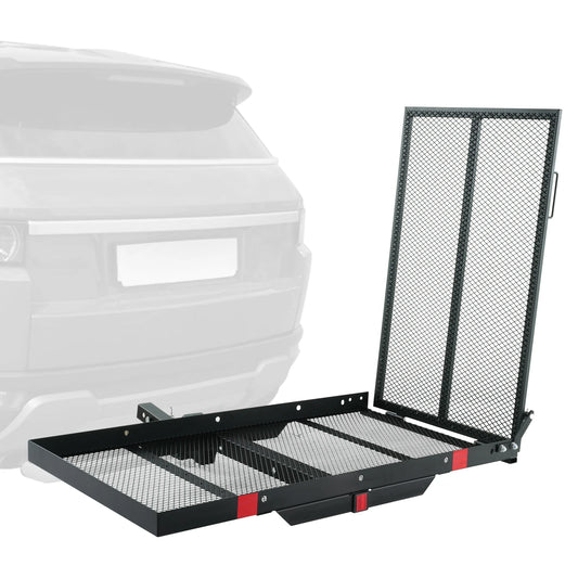 SucceBuy Hitch Mount Cargo Carrier Hitch Cargo Rack with Folding Ramp 500LBS Mobility Scooter Carrier Fit 2" Hitch Receiver