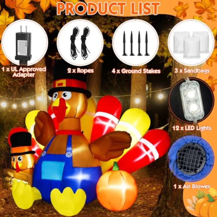 Thanksgiving Inflatable Turkey Outdoor Yard Decor With LED Lighting