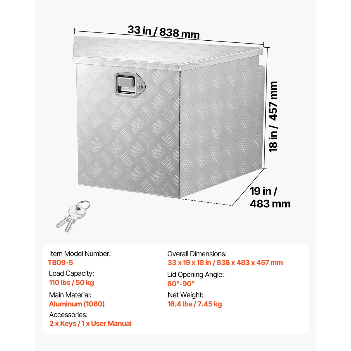 SucceBuy Aluminum Trailer Tongue Storage Box With Key Lock