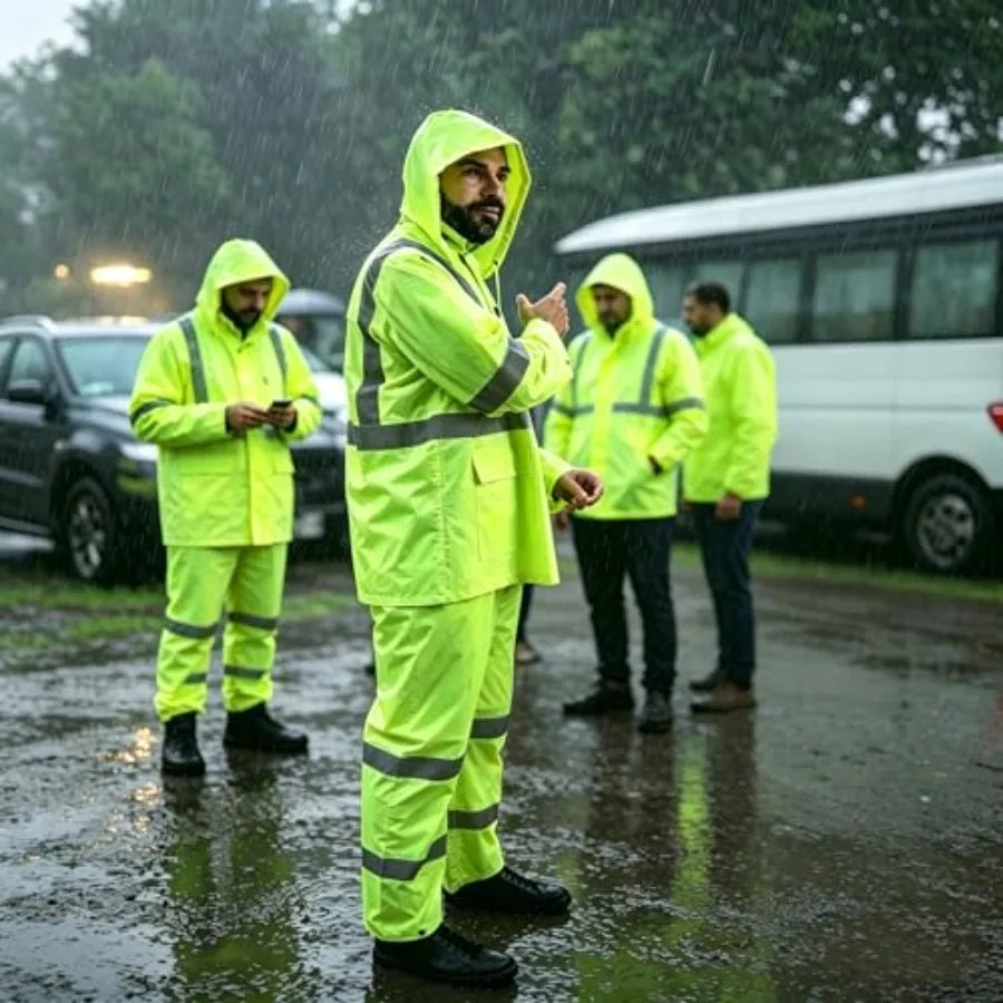 Men's Waterproof Rain Suit With High Visibility Reflective Work Gear