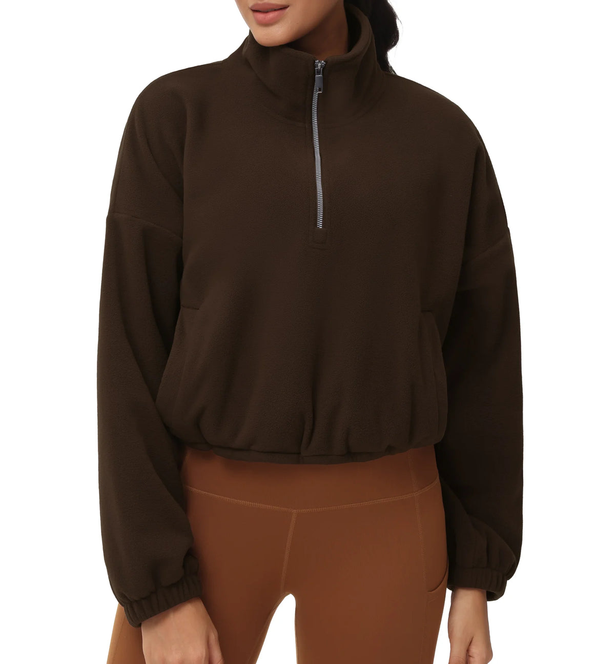 The Gym People Women Half Zip Crop Fleece Workout Top