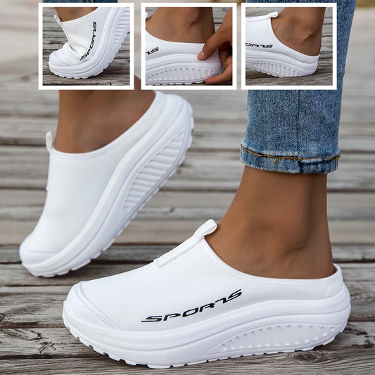 Women Mesh Platform Mule Sneakers With Lightweight Rocker Bottom Sole