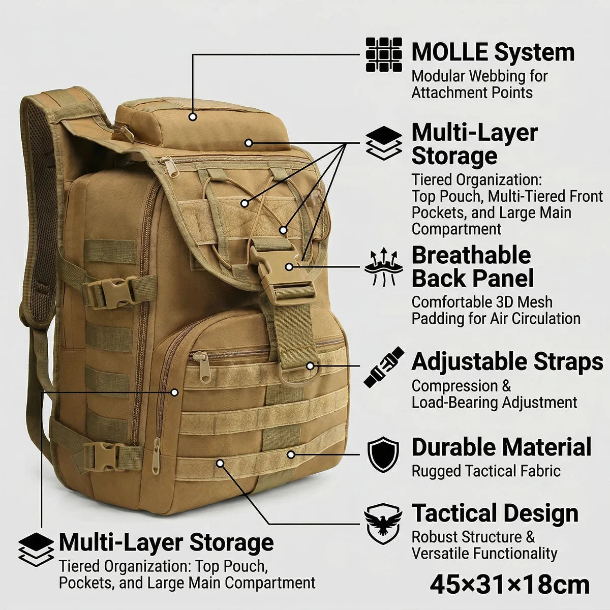 Refire Gear Water Resistant Tactical Molle Mountain Hiking Backpack