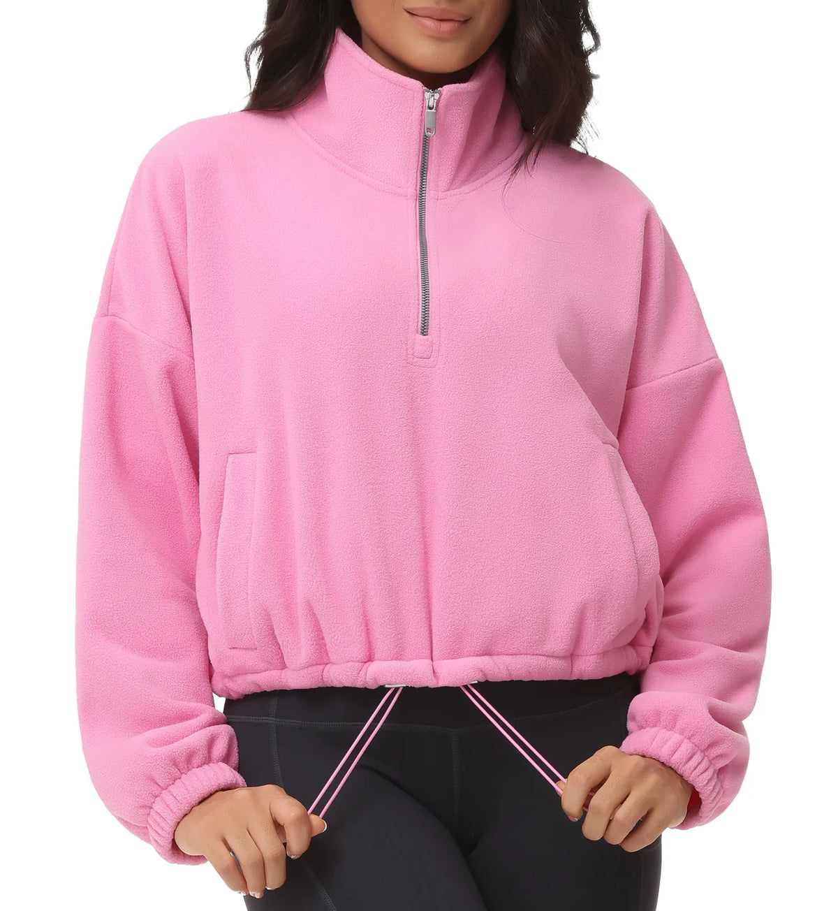 The Gym People Women Half Zip Crop Fleece Workout Top