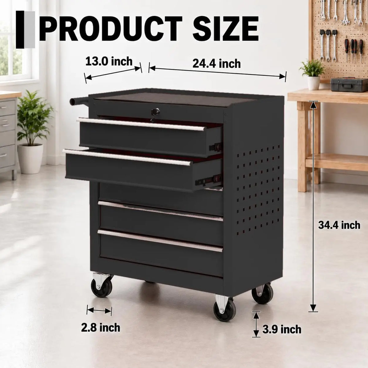 Tacleekii Rolling Steel Five Drawer Tool Chest With Secure Lock