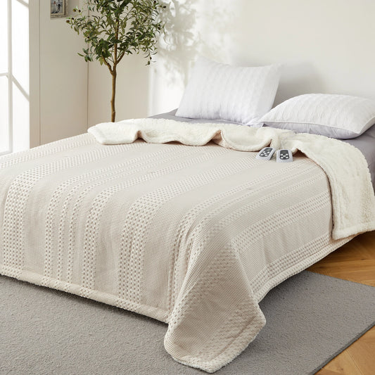 Anixol Waffle Sherpa Heated Electric Blanket For Cozy Warmth