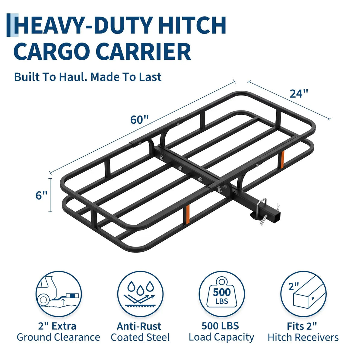 Folding Hitch Cargo Carrier 60x24x6, 500 lbs Hitch Mount Cargo Basket with Waterproof Bag, 2 Inch Receiver for SUV Truck Pickup