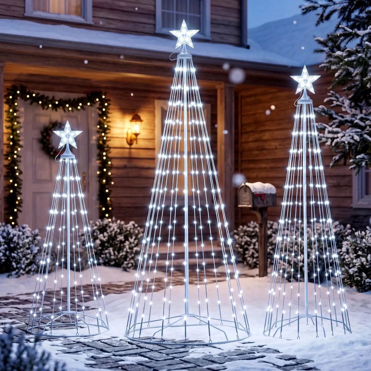 Joyfy 3 Pack LED Christmas Cone Trees Outdoor Lighted Decor