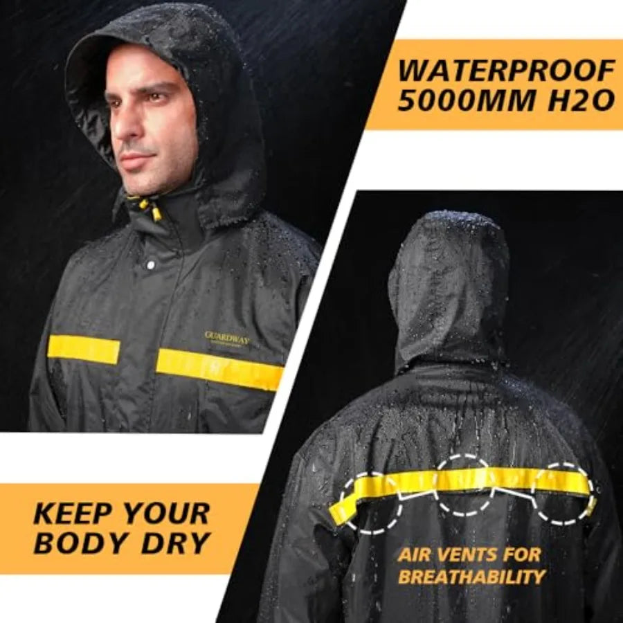 Waterproof Hooded Rain Jacket And Pants Set For Outdoor Use