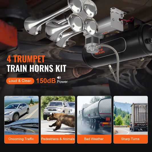 Four Trumpet Air Horn Kit With Compressor And Storage Tank