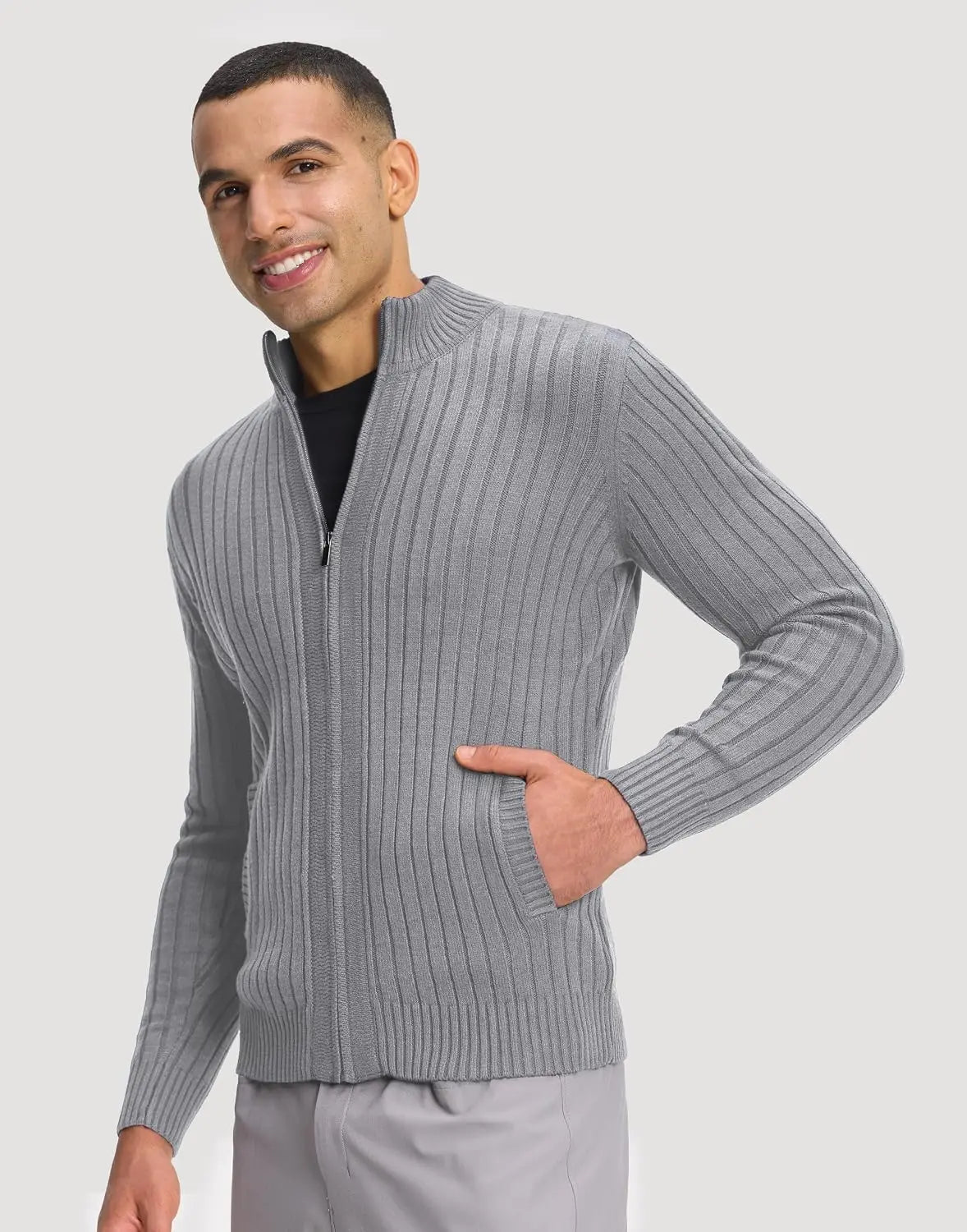 Pioneer Camp Full Zip Up Slim Fit Stand Collar Knit Sweater
