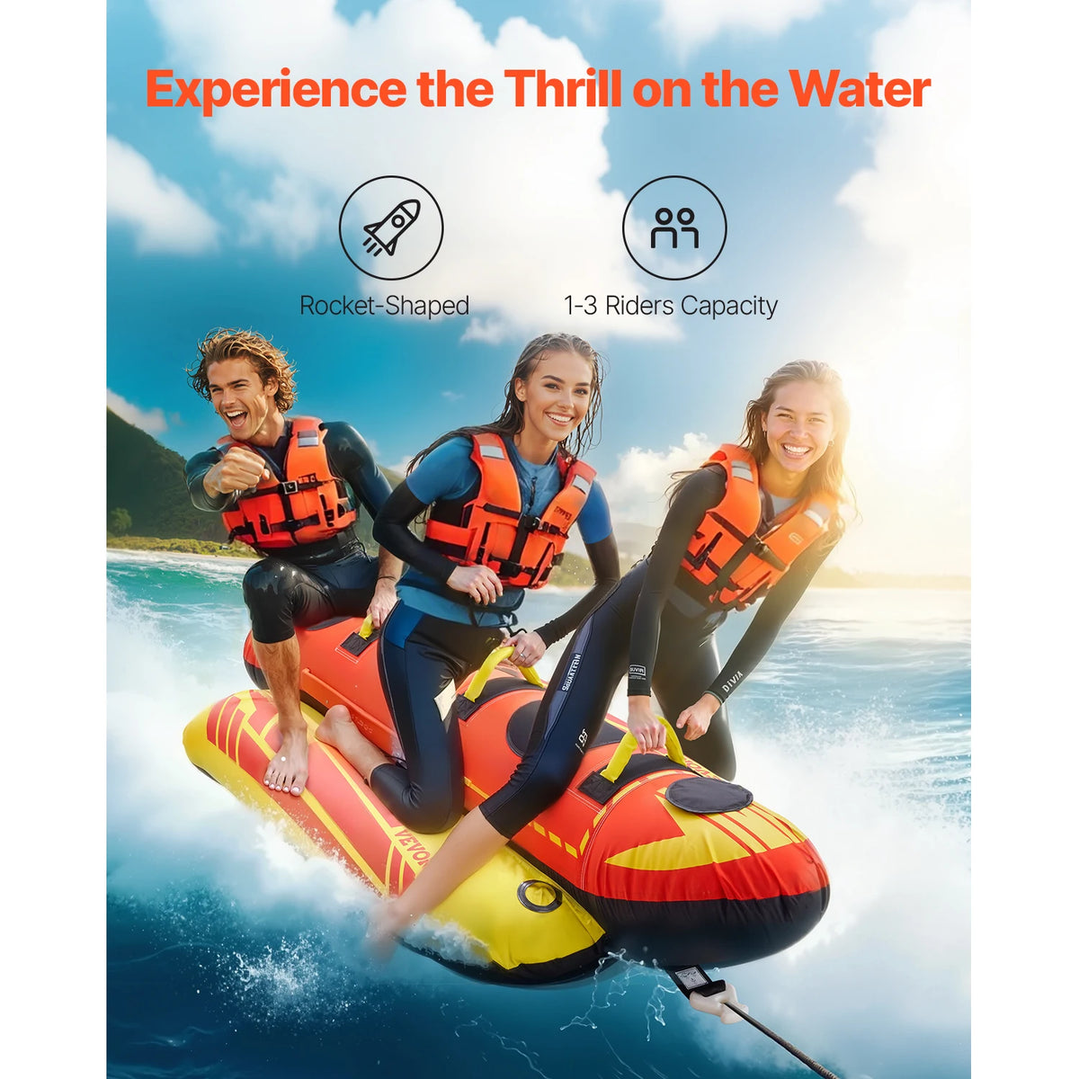 SucceBuy Towable Tubes for Boating 1-3Rider Inflatable Boat Tubes and Towables 510lbs Capacity Hot Dog Water Sport Tube for Boat