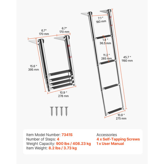 SucceBuy Telescoping Stainless Steel Boat Ladder For Yacht