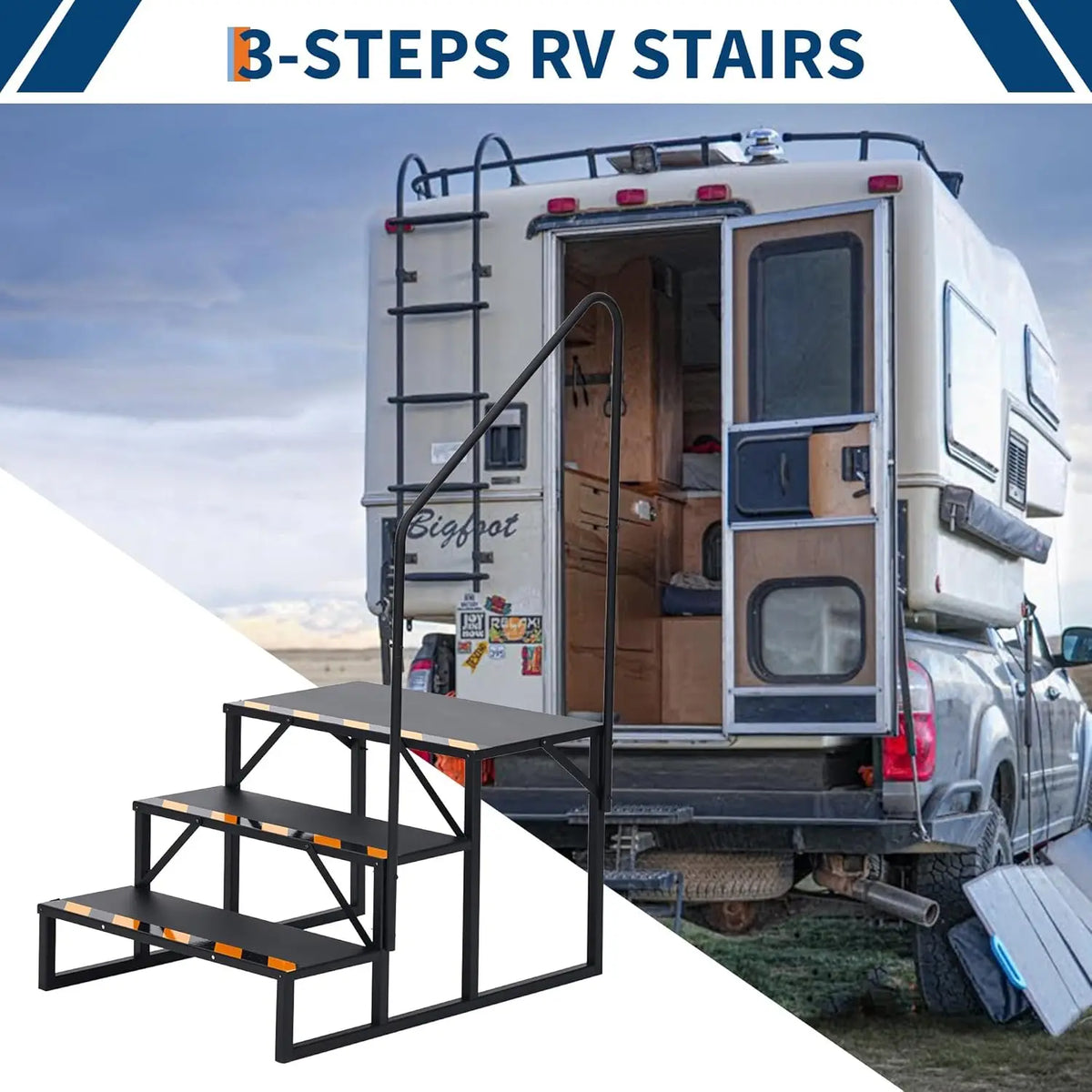 Himiss Durable Carbon Steel RV Stairs With Secure Handrail