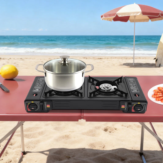 Portable Dual Burner Camping Stove With Auto Ignition Case