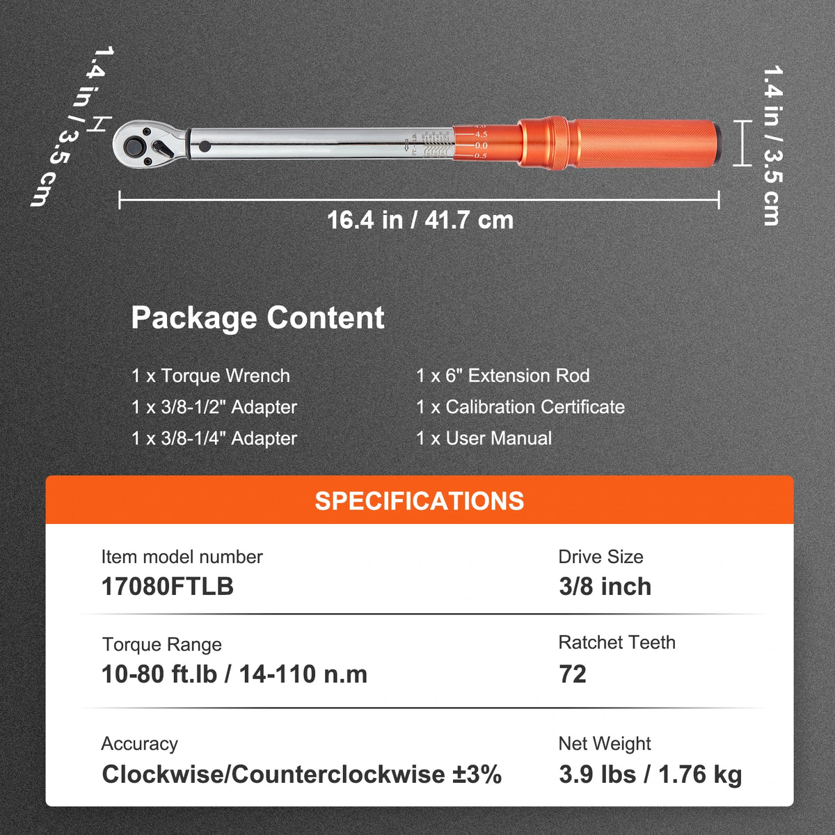 SucceBuy Dual Range Mechanical Torque Wrench Set For Metal Fasteners