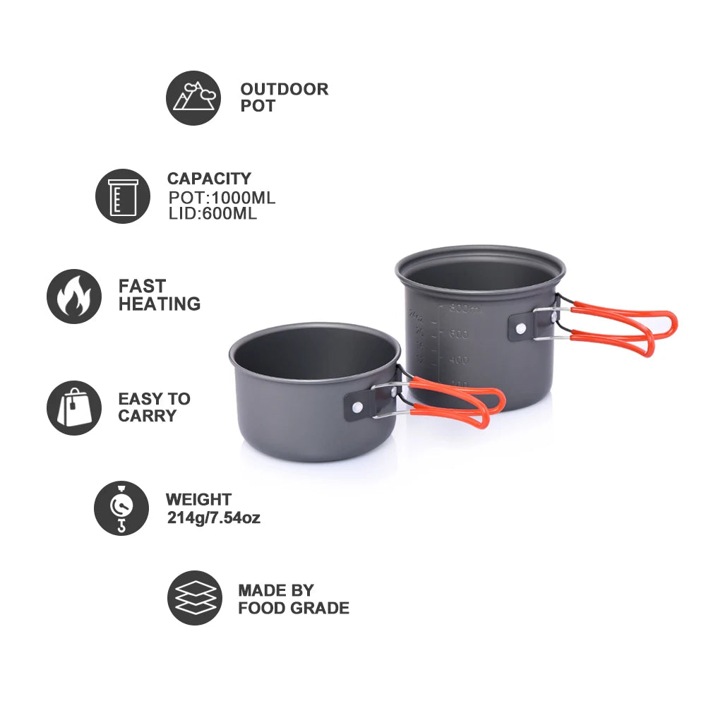 Widesea Portable Lightweight Aluminum Camping Cookware Set Kit