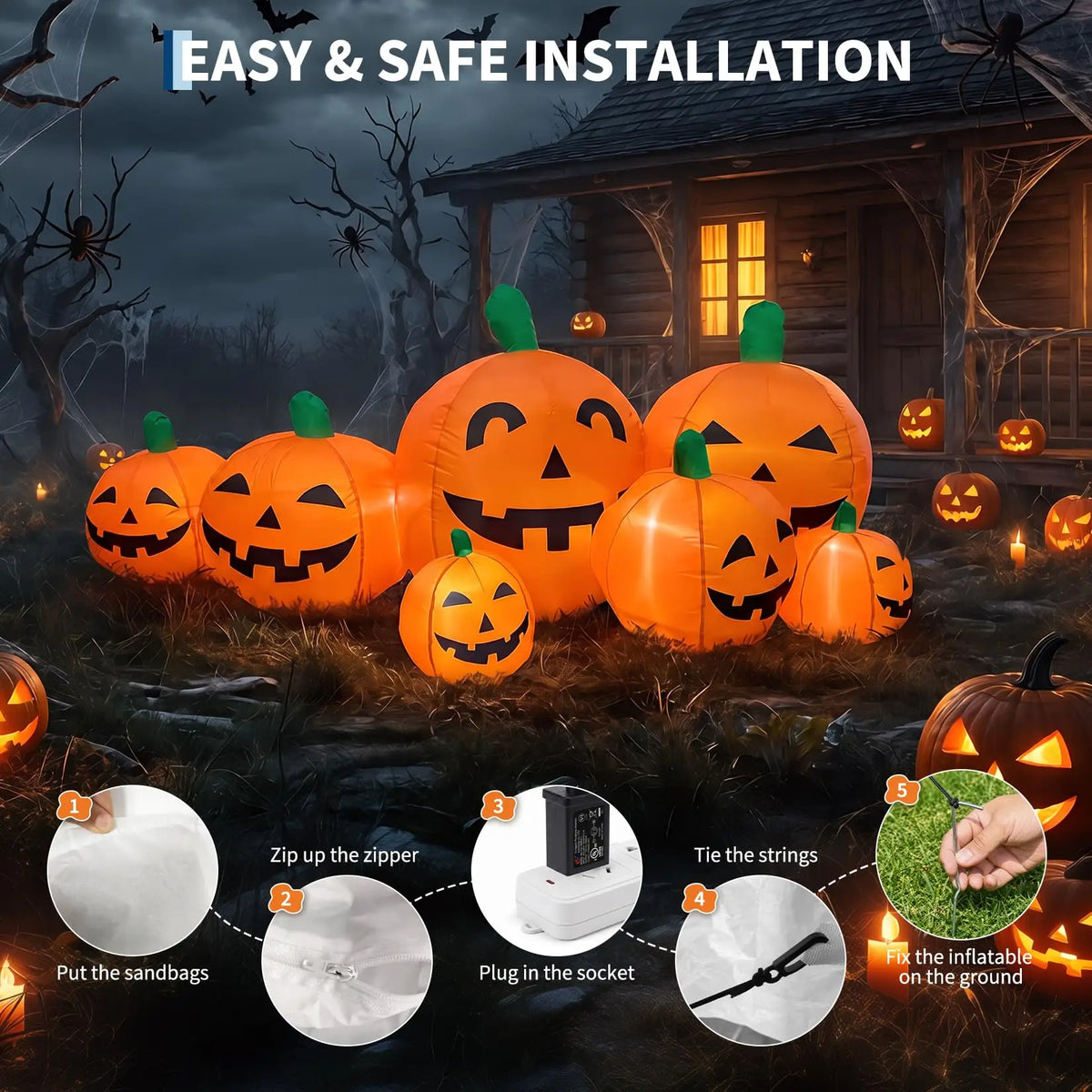 HiMiss Halloween Inflatable Pumpkin Patch With LED Outdoor Yard Decor
