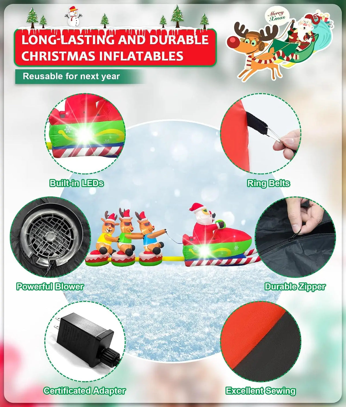SHXI Christmas Inflatable Santa Claus Sleigh And Reindeer Display