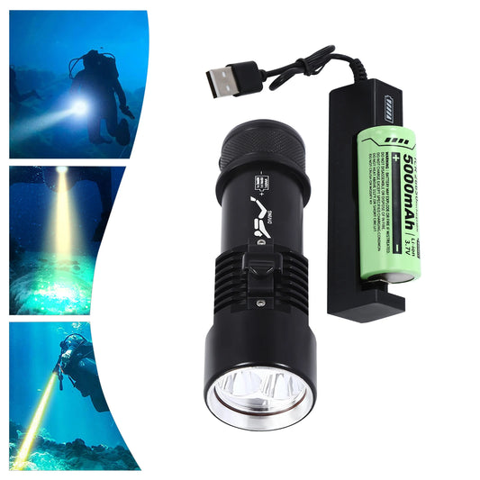 Bymaocar Rechargeable Submersible Dive Flashlight With Dual Led