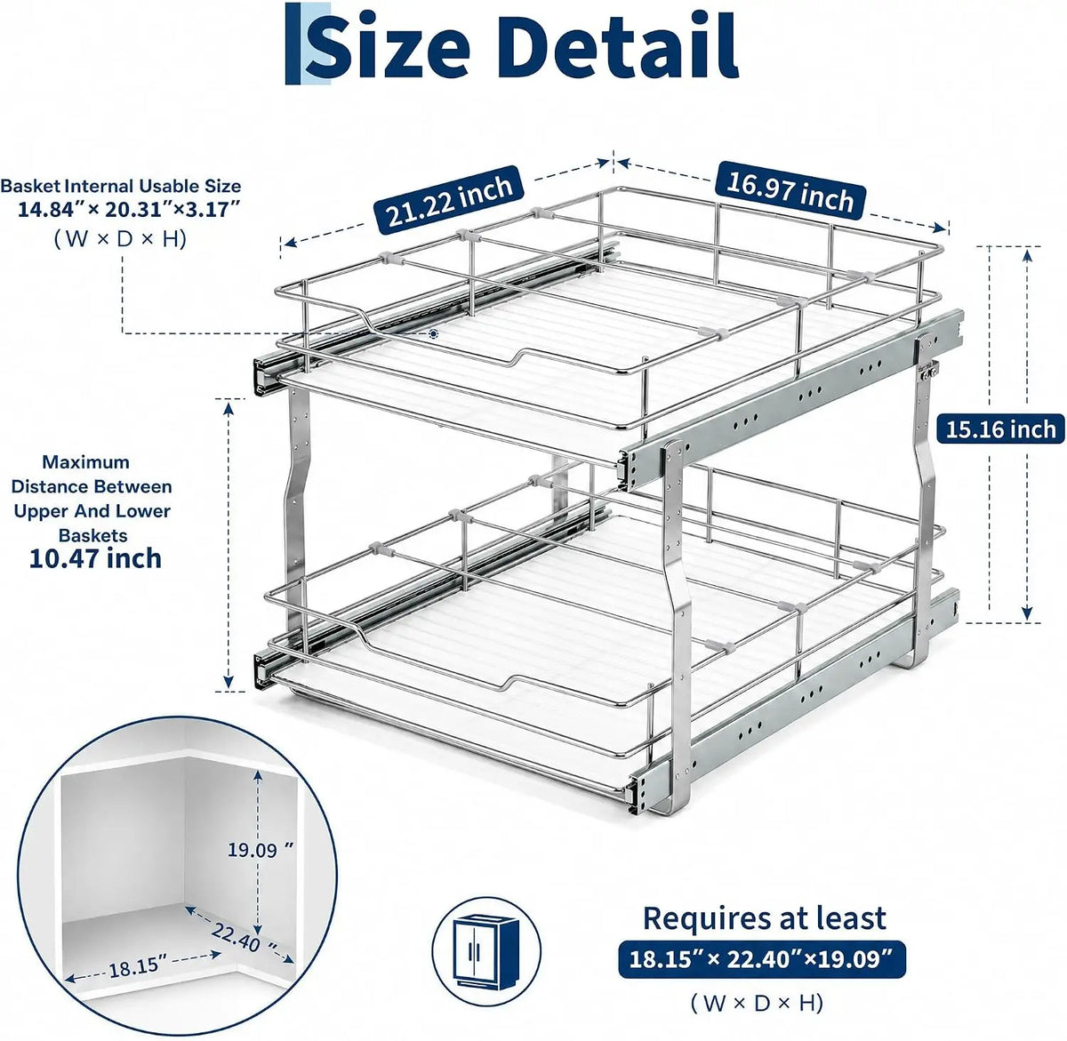 Tacleekii Stainless Steel Two Tier Cabinet Organizer Pantry Rack