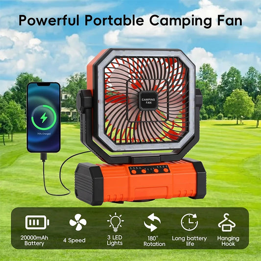 Portable 20000mAh Camping Fan With LED Lantern And Remote Control