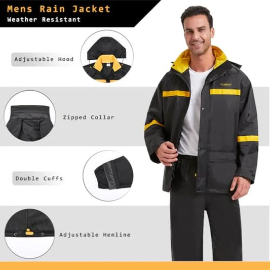 Waterproof Hooded Rain Jacket And Pants Set For Outdoor Use