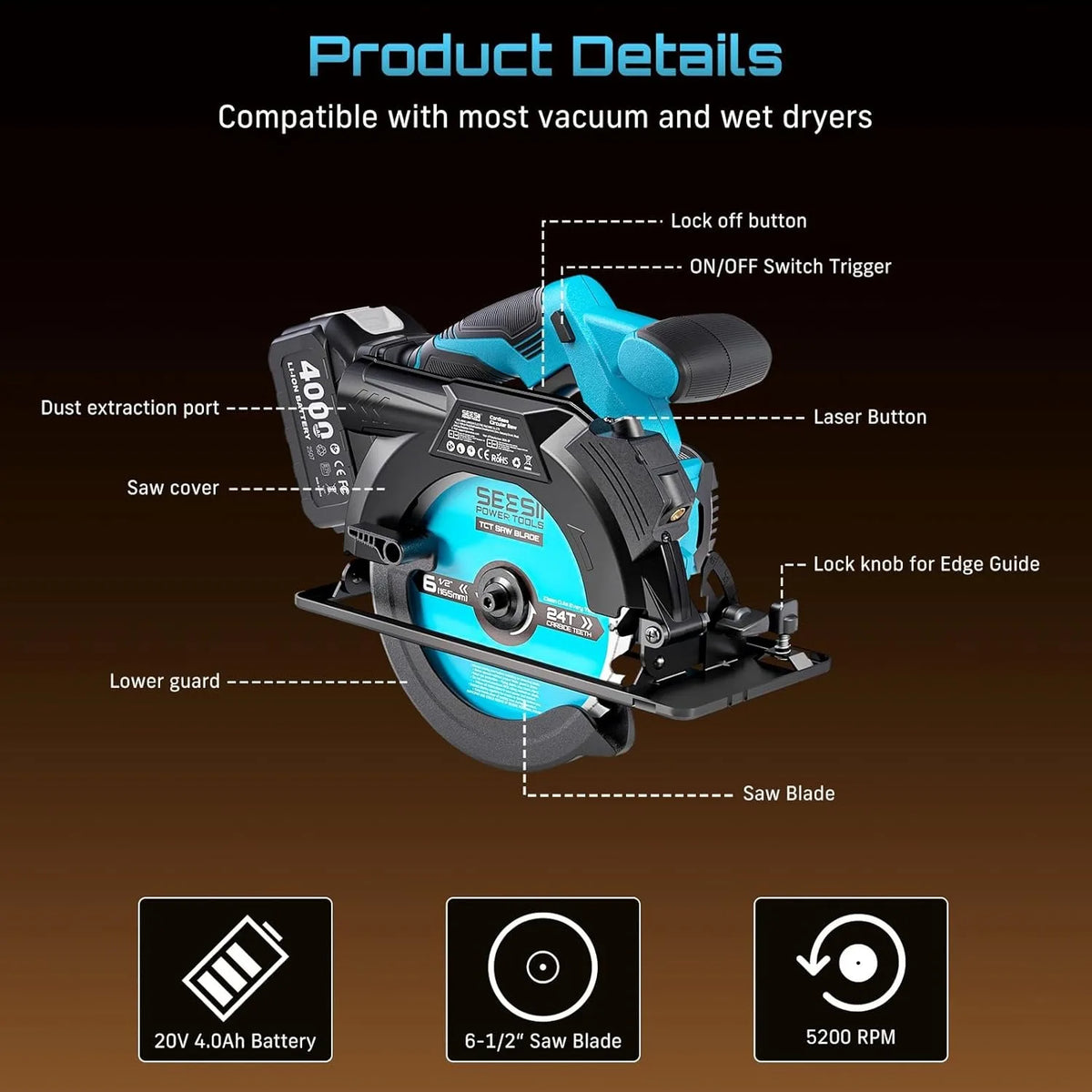 Seesii Cordless Circular Saw For Precision Woodworking
