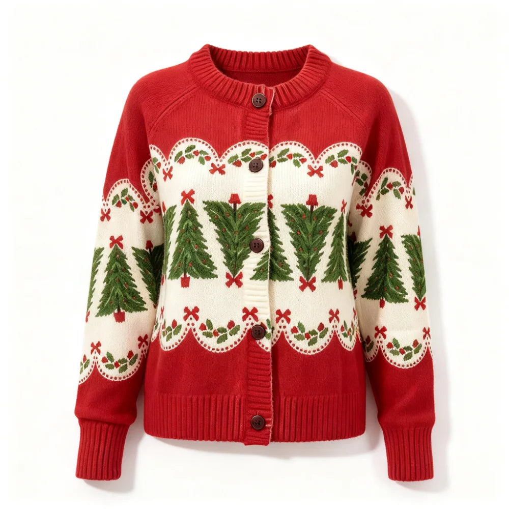 Women's Vintage Christmas Cardigan Sweater Retro Button Up Holiday Top