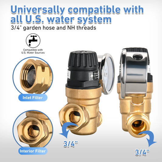 Nilight Adjustable Water Pressure Regulator With Gauge Filter