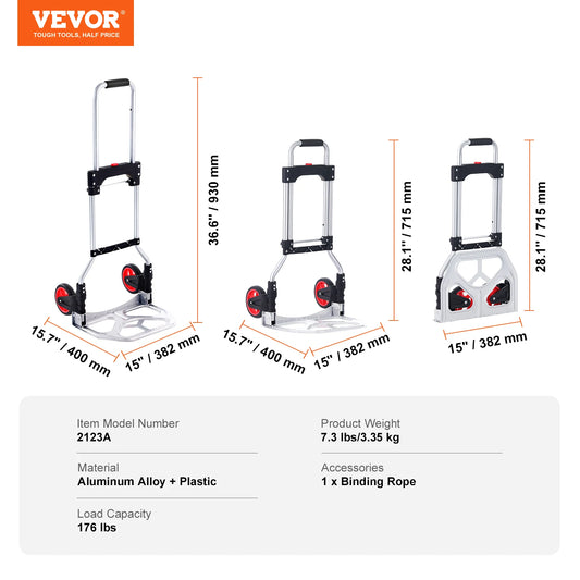 Folding Aluminum Hand Truck Dolly With Telescoping Handle Portable