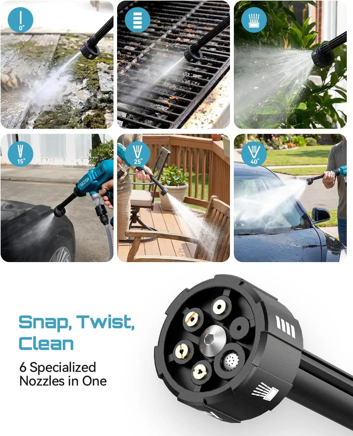 Seesii Cordless Electric Pressure Washer With Rechargeable Battery