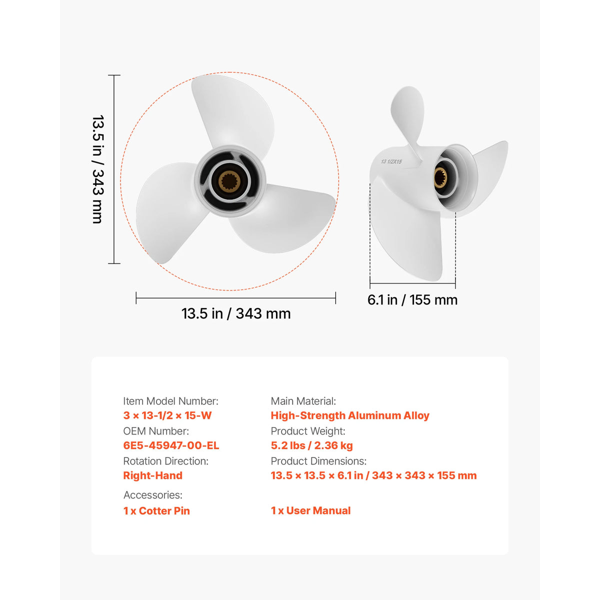 SucceBuy Aluminum Outboard Propeller For Yamaha Boats