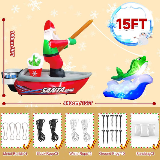 SHXI Christmas Inflatable Fishing Santa Claus Holiday Decoration