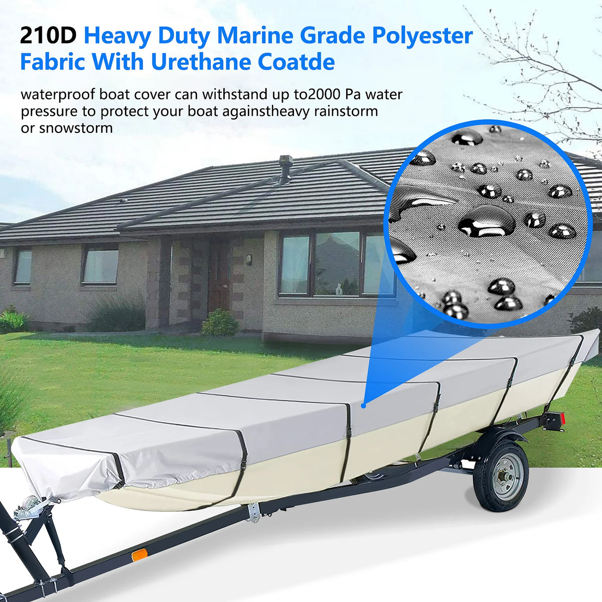Marine Grade 210D Waterproof Boat Cover For Jon Boats