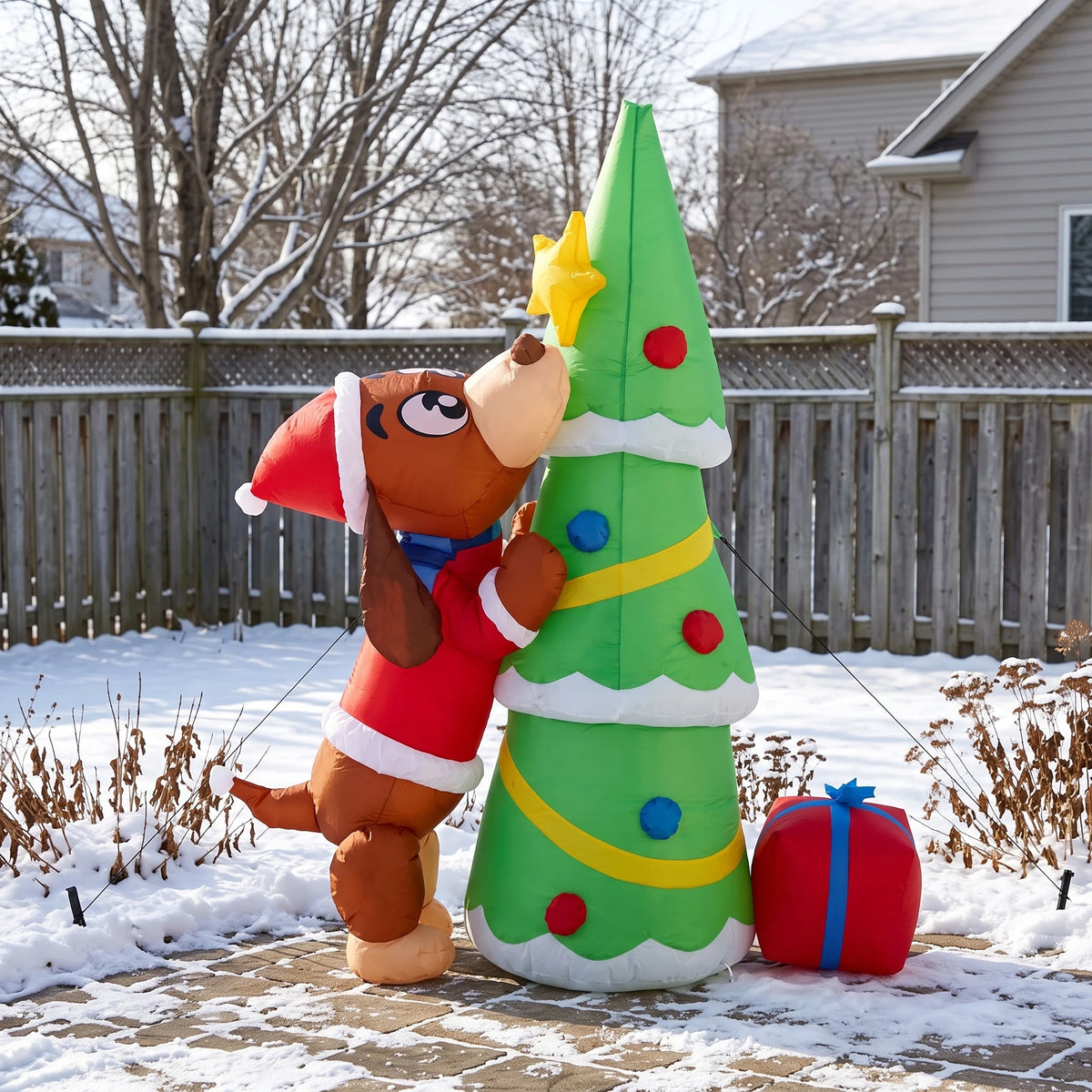 Inflatable Christmas Dog With Tree Led Lights Outdoor Yard Decoration