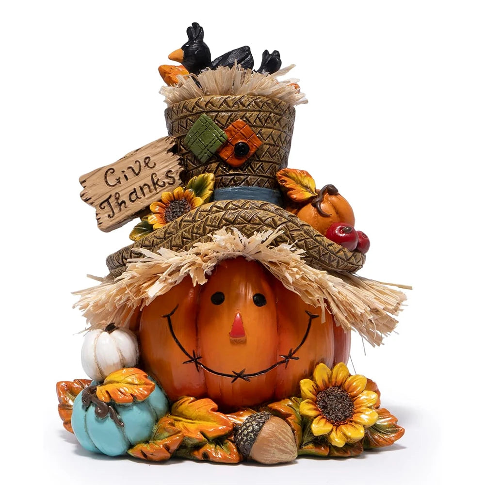 Hodao Resin Thanksgiving Scarecrow Figurine With Give Thanks Sign
