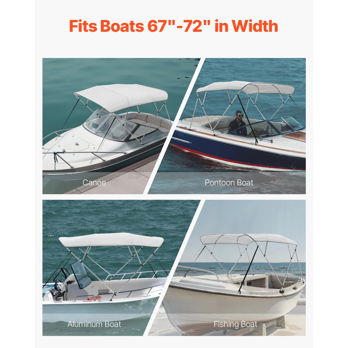 SucceBuy 4 Bow Boat Bimini Top With Aluminum Frame Canopy