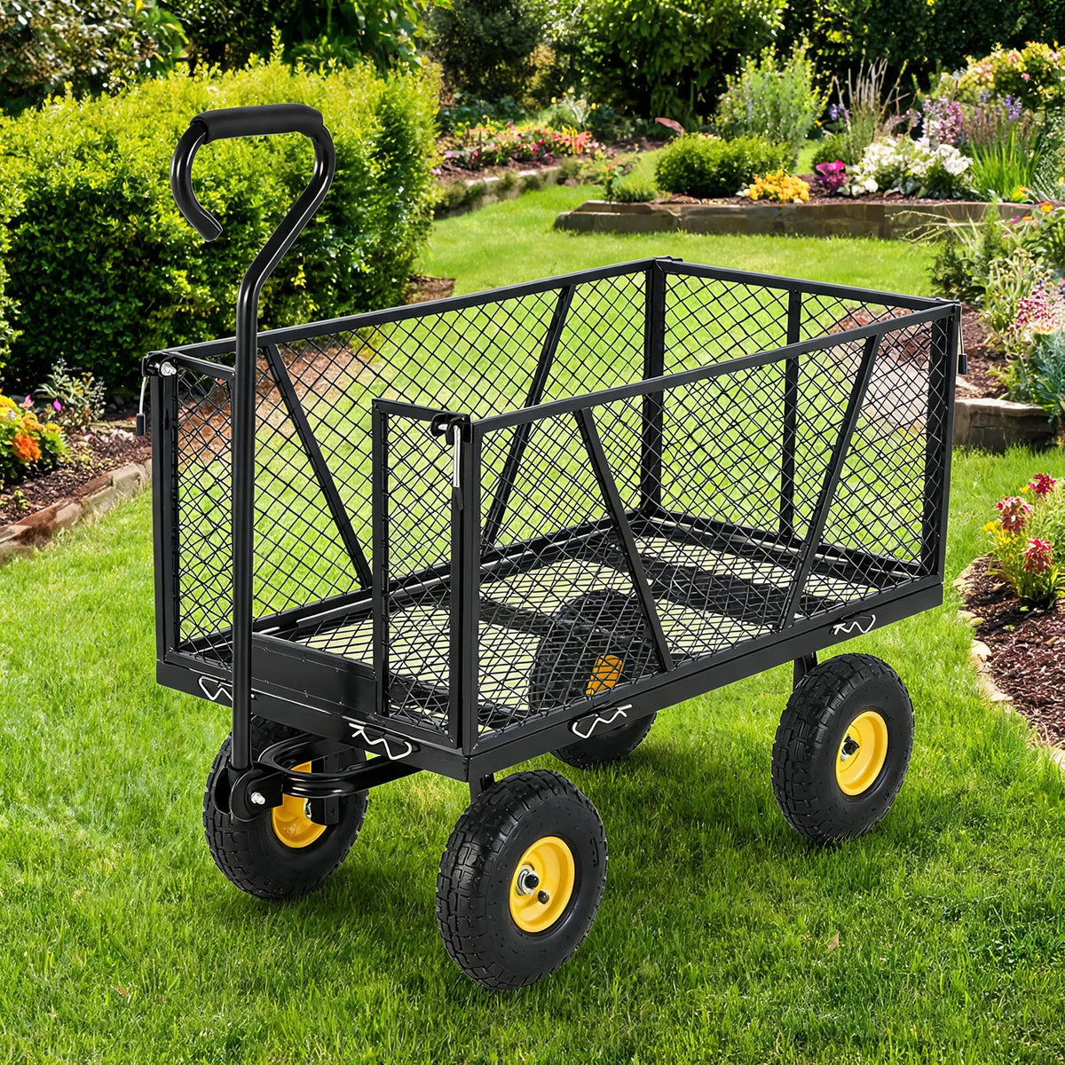 HiMISS Heavy Duty Steel Garden Cart With Pneumatic Wheels