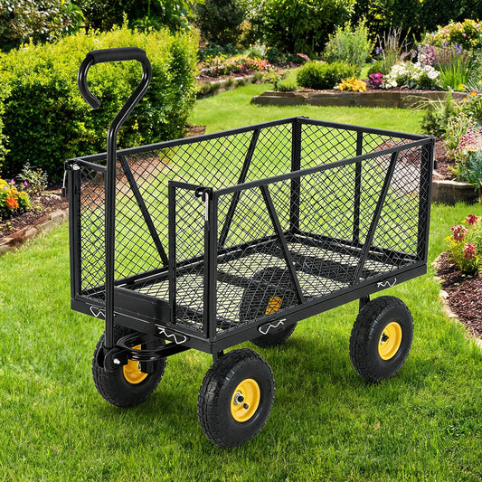 HiMISS Heavy Duty Steel Garden Cart With Pneumatic Wheels