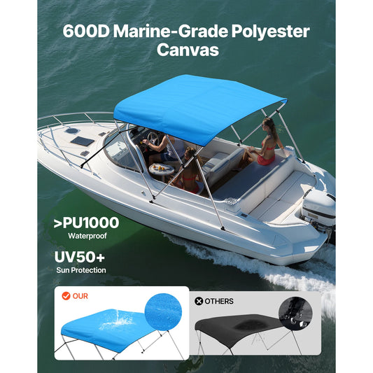 SucceBuy Waterproof Boat Bimini Top With Aluminum Frame Canopy