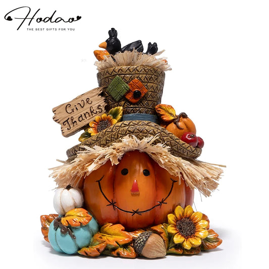 Hodao Resin Thanksgiving Scarecrow Figurine With Give Thanks Sign