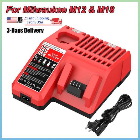 Dual Voltage Battery Charger Compatible with Milwaukee 12V 18V Tools