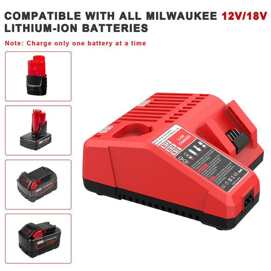 Dual Voltage Battery Charger Compatible with Milwaukee 12V 18V Tools