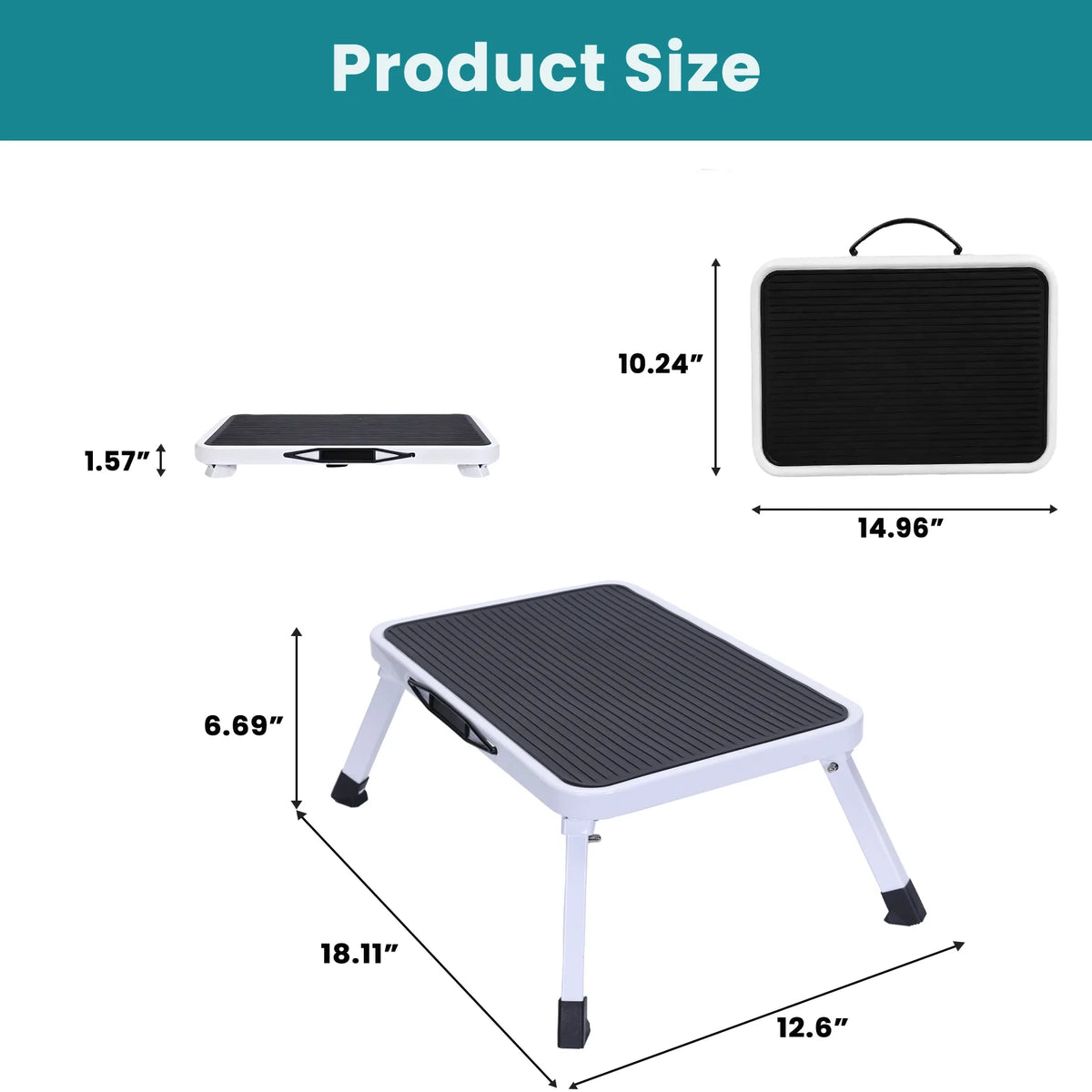 JHK Foldable Step Ladder With Carry Handle Non Slip Platform
