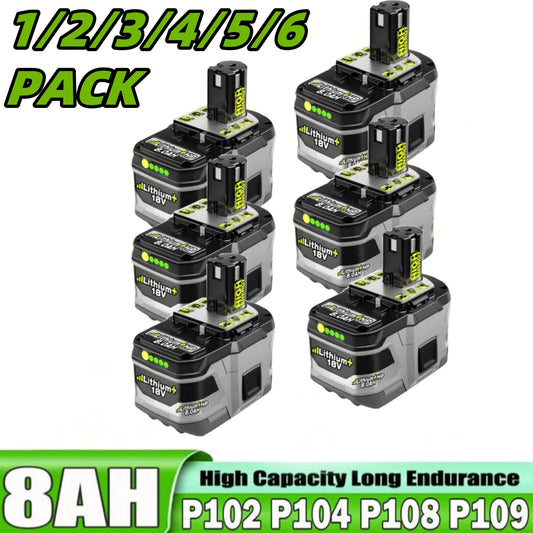8.0Ah Replacement Battery for Ryobi 18V ONE+ Tools, with Indicator