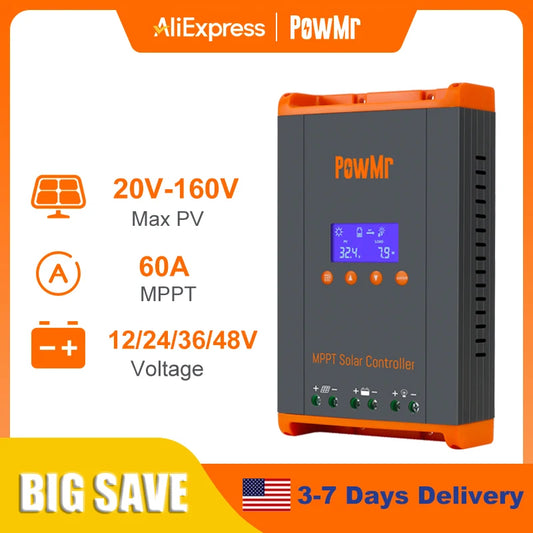 PowMr Mppt 60A Solar Charge Controller For Lithium Batteries