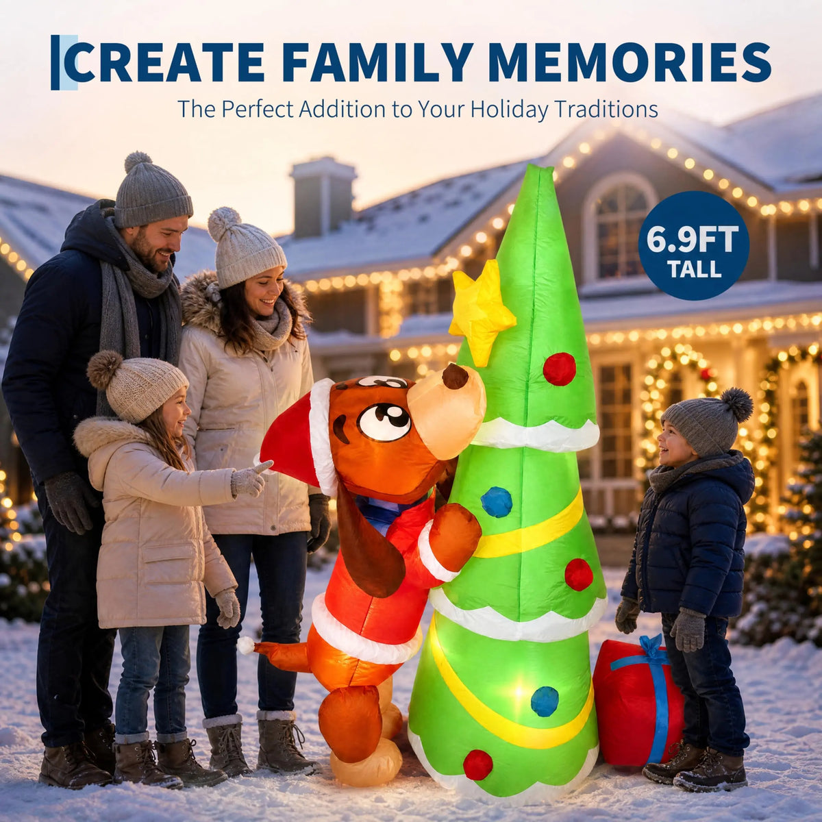 Inflatable Christmas Dog With Tree Led Lights Outdoor Yard Decoration