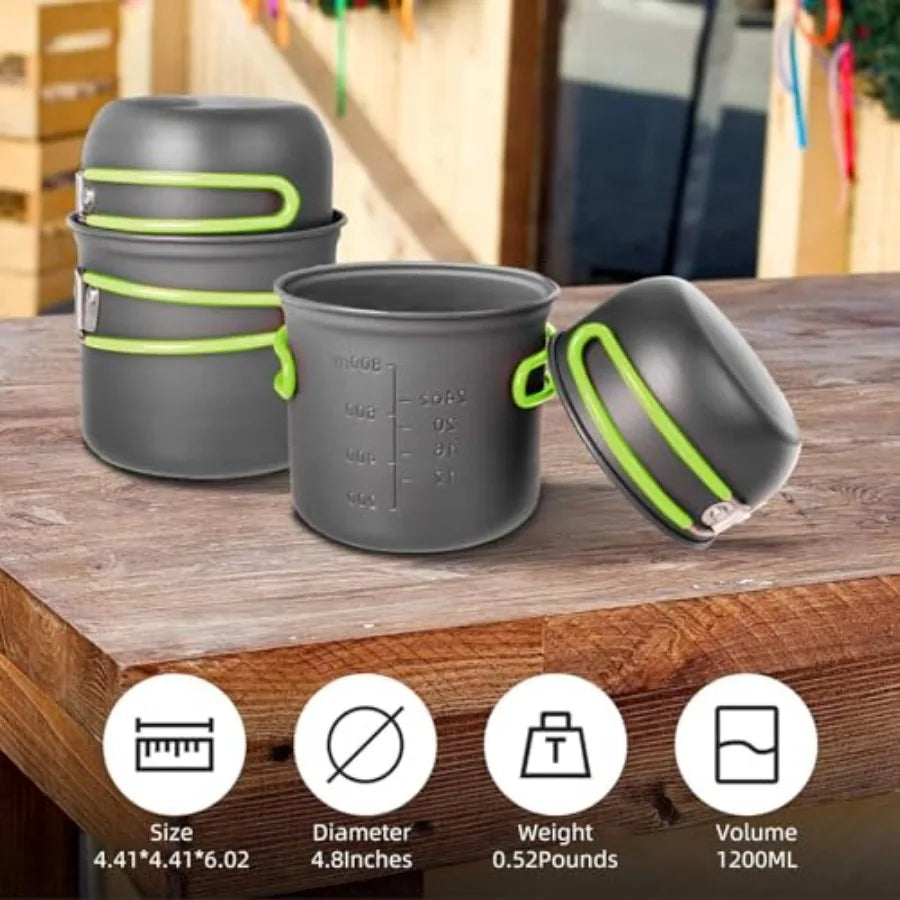 Nonstick Stainless Steel Camping Cookware Set With Foldable Utensils
