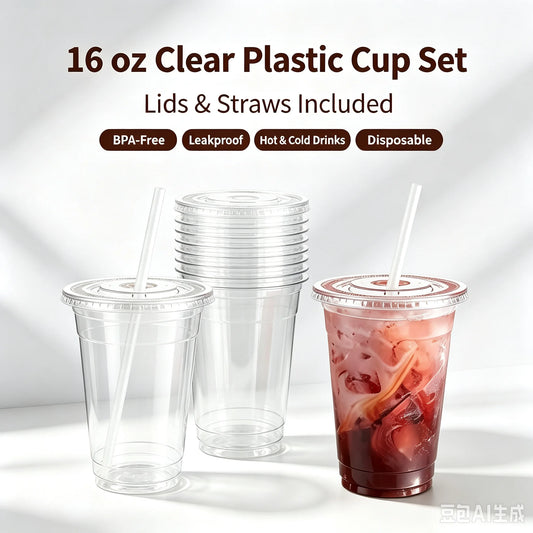 Disposable Plastic Cup Set With Lids And Straws For Party